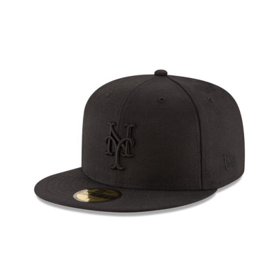 Black New York Mets Hat - New Era MLB Black On Black 59FIFTY Fitted Caps USA1437895